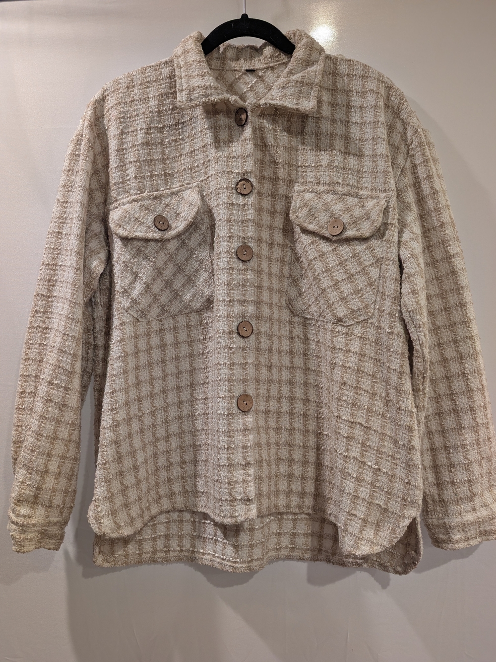 Women's Cream Plaid Shirt Jacket Shacket